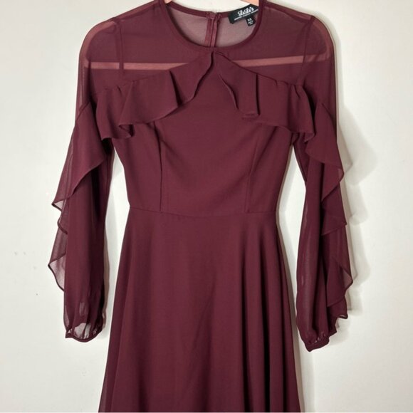 LULUS Quiet Grace Burgundy Long Sleeve Dress Burgundy Sheer Size XS - Picture 3 of 16